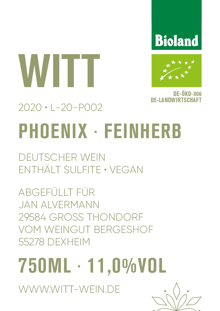 WITT-Wein: Phoenix Jahrgang 2020