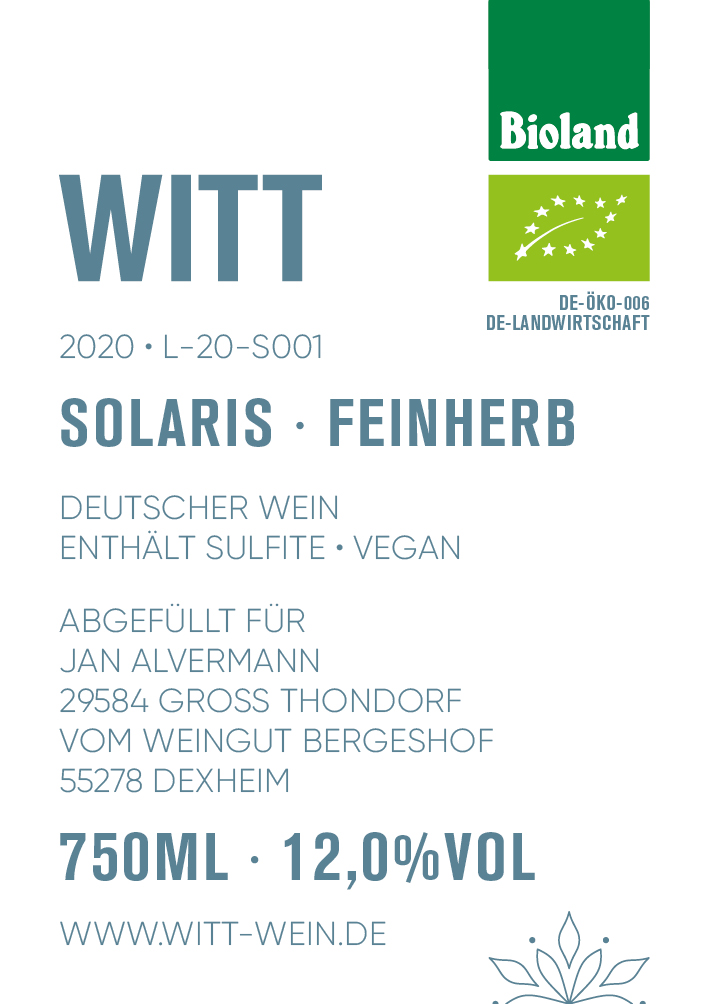 WITT-Wein: Solaris Jahrgang 2020