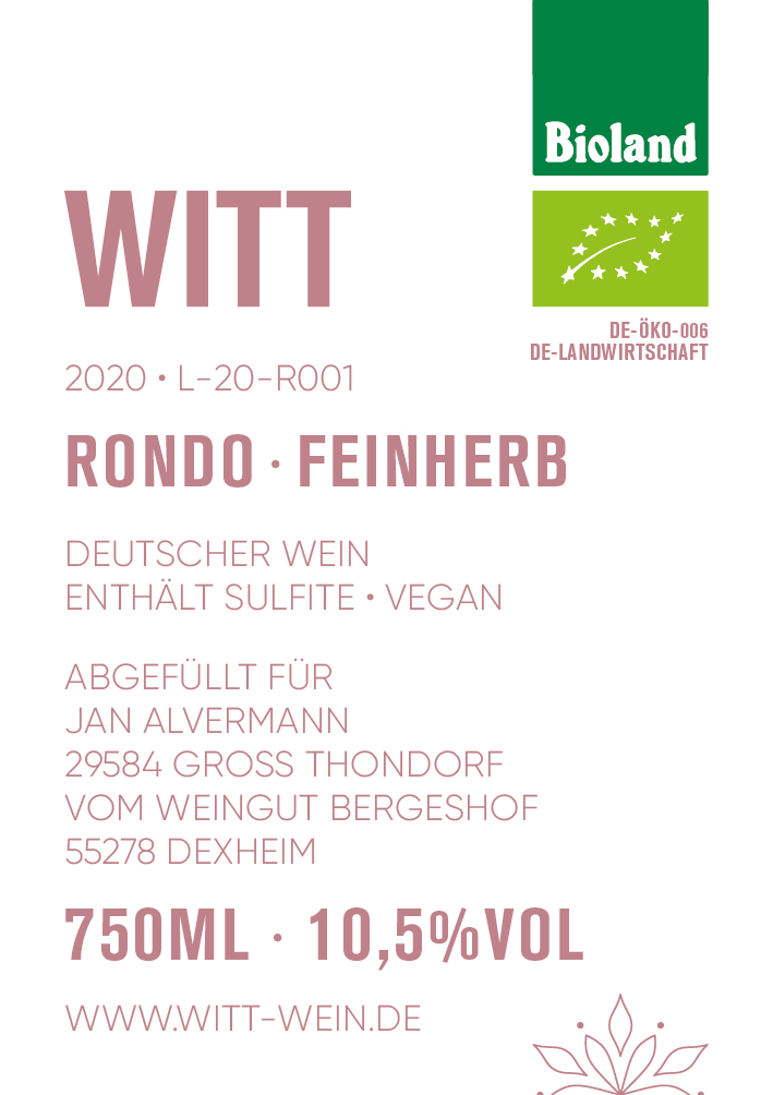 WITT-Wein: Rondo Jahrgang 2020 - ausverkauft -